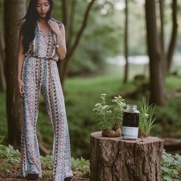 RAGA Mixed Print Halter Backless Jumpsuit Size Small Urban Outfitters - Picture 6 of 8